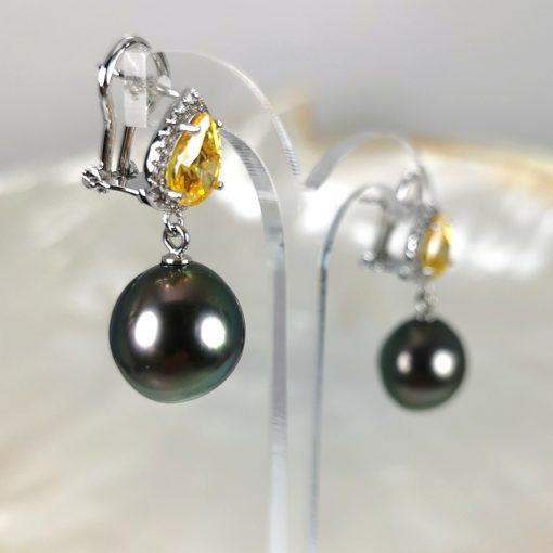 boucles d'oreilles à clip argent 925 perles noires tahiti